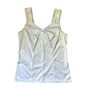 Sheer Lace Trim Satin Tank Angelic White with Bow Detail Lingerie size Small